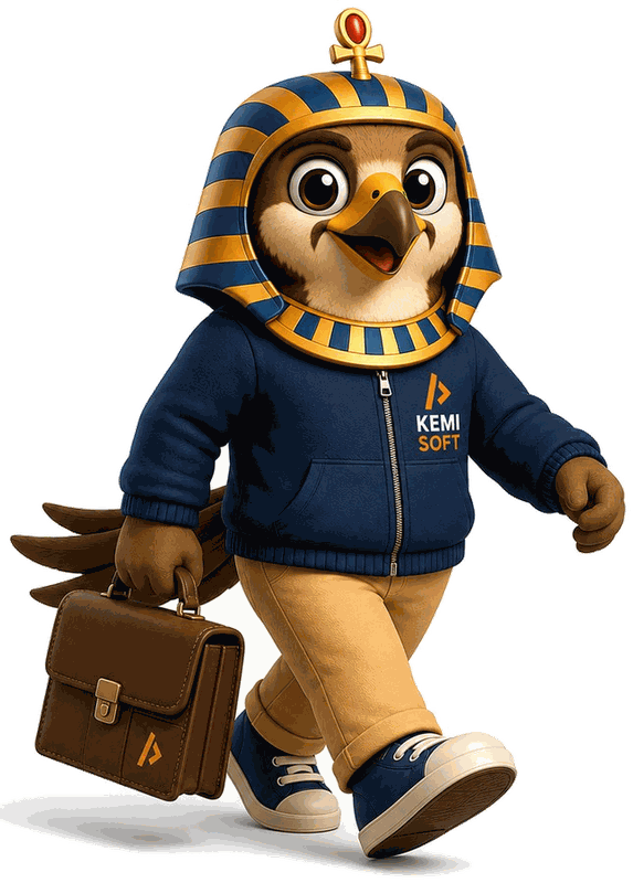 Horus walking with a briefcase